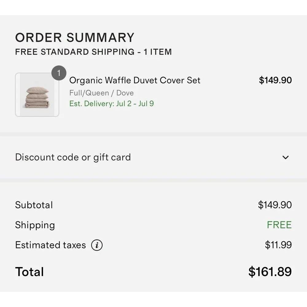 Quince Organic Waffle Duvet Cover 3- Piece Set Full/Queen in Dove NEW $149.90